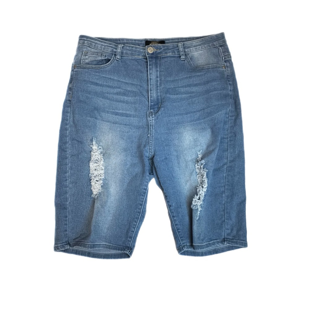 Women's Blue Distressed Short Jeans - Picture 2 of 2